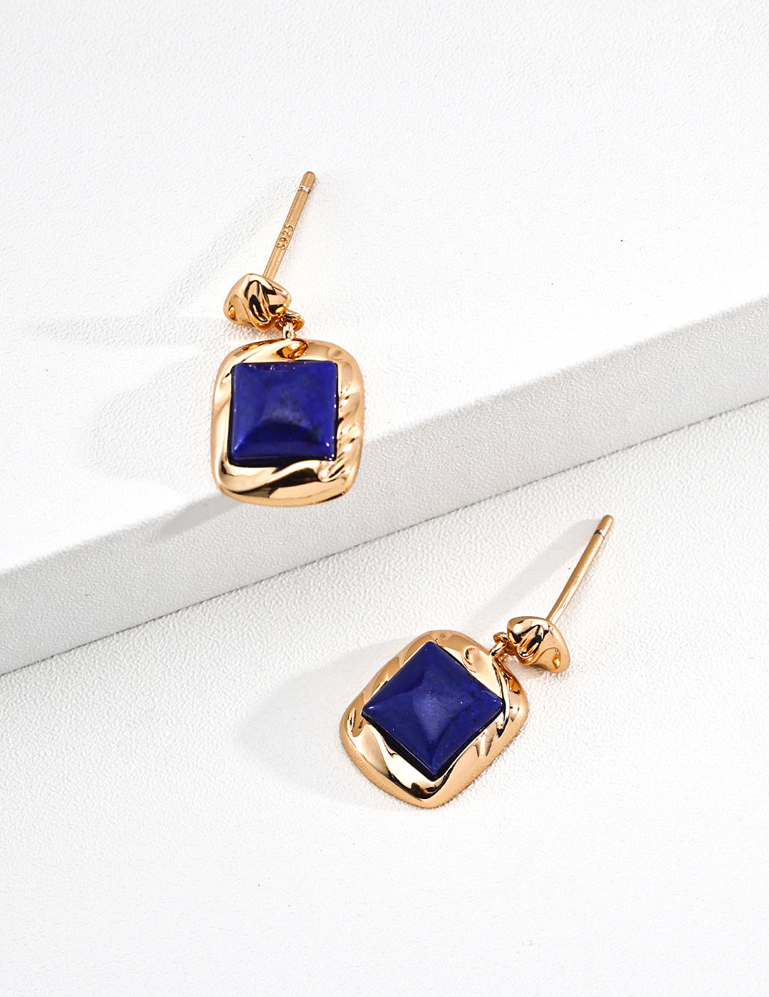 S925 Silver Gold Sugar Cube Lapis Lazuli Drop Earrings | Vintage Gold LOJ113