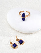S925 Silver Gold Sugar Cube Lapis Lazuli Drop Earrings | Vintage Gold LOJ113