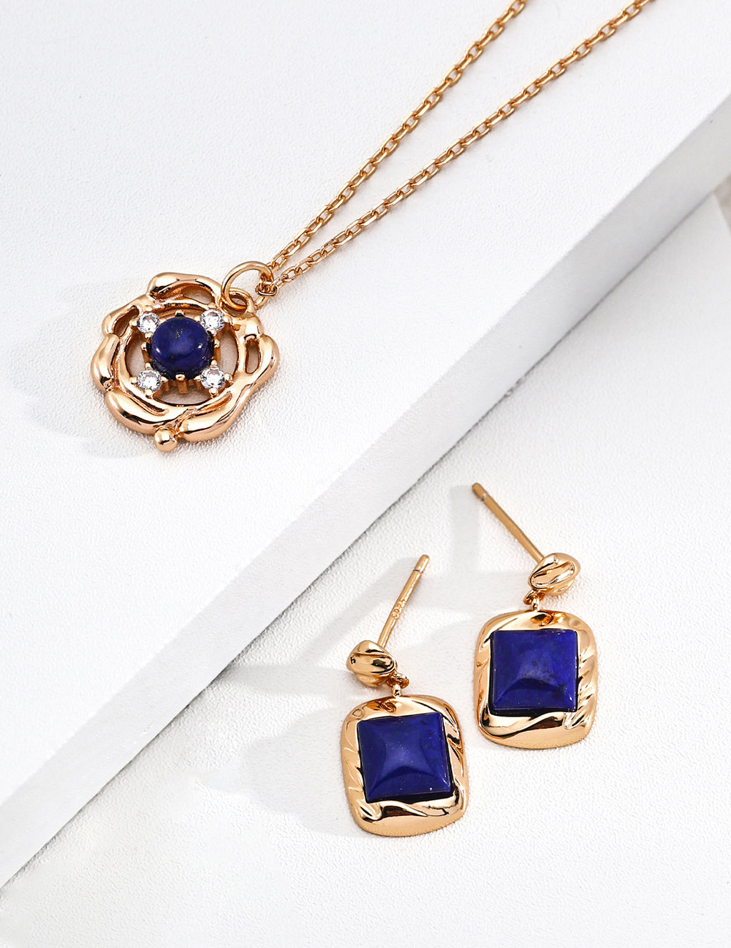 S925 Silver Gold Sugar Cube Lapis Lazuli Drop Earrings | Vintage Gold LOJ113