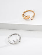 S925 Silver Raindrop Pearl & CZ Asymmetric Open Ring | Vintage Gold & Platinum LOJ121