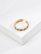 S925 Silver Vintage Gold Red Enamel Textured Open Ring LOJ98