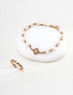 S925 Silver Natural Baroque Pearl & CZ Clover Charm Bracelet | Vintage Gold LOJ106