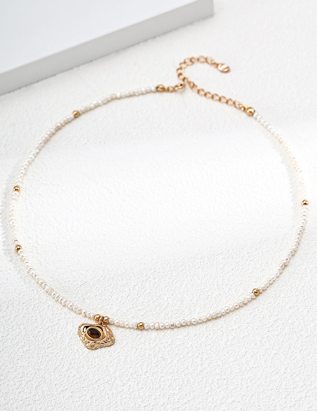 S925 Silver Natural Pearl & Tiger's Eye Stone Vintage Pendant Necklace | Vintage Gold LOJ105