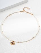 S925 Silver Natural Pearl & Tiger's Eye Stone Vintage Pendant Necklace | Vintage Gold LOJ105