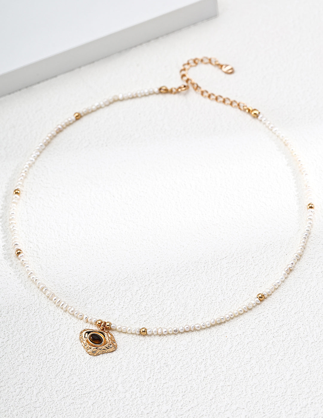 S925 Silver Natural Pearl & Tiger's Eye Stone Vintage Pendant Necklace | Vintage Gold LOJ105
