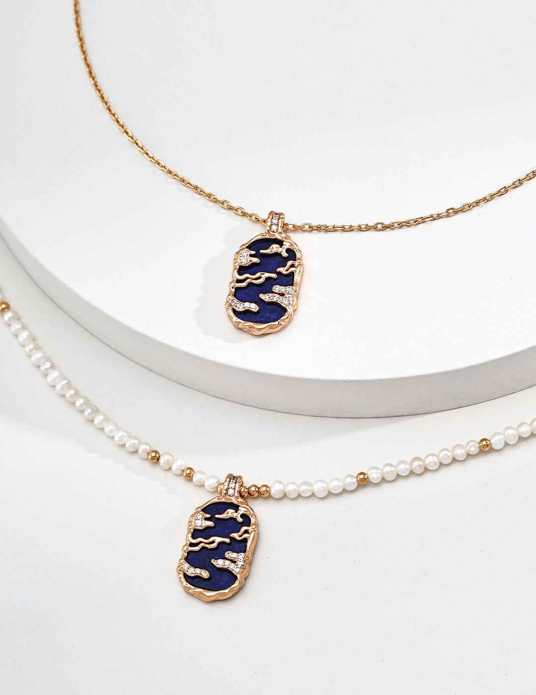 S925 Silver Fuyao Series Pearl Necklace | Lapis Lazuli & Mother of Pearl Cloud Pendant LOJ109
