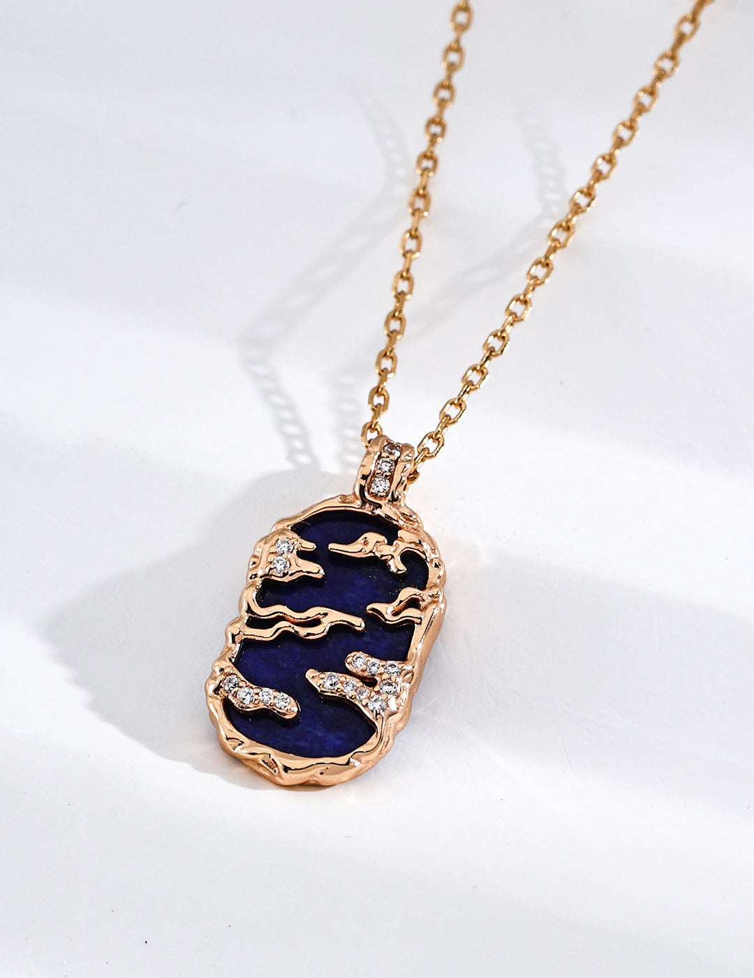 S925 Silver Fuyao Series Necklace | Lapis Lazuli & Mother of Pearl CZ Cloud Pendant LOJ111