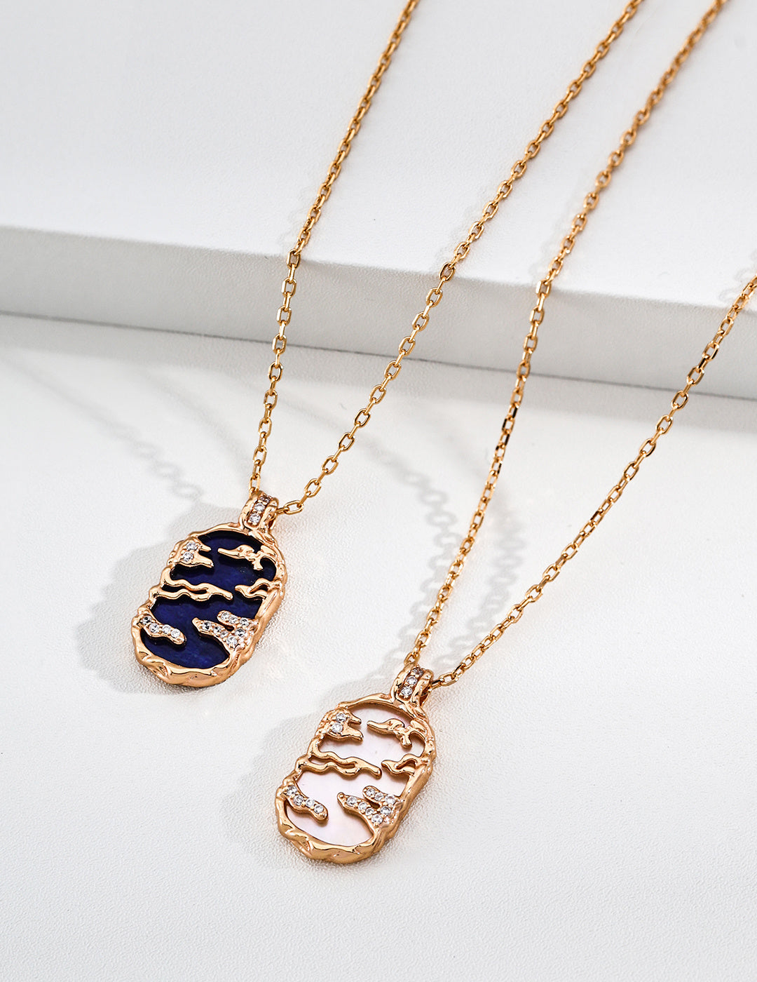 S925 Silver Fuyao Series Necklace | Lapis Lazuli & Mother of Pearl CZ Cloud Pendant LOJ111