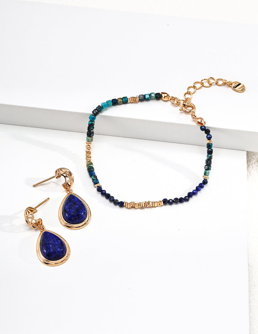 S925 Silver Moonfall Lapis Lazuli & Amazonite Teardrop Drop Earrings | Vintage Gold LOJ123