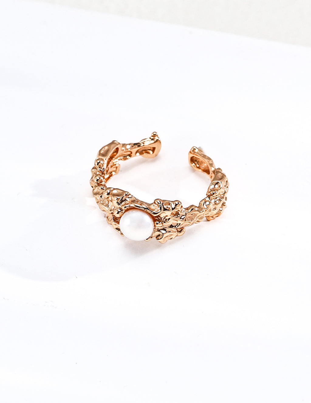 S925 Silver Hand-Carved Lava Natural Pearl Open Ring | Vintage Gold & Platinum LOJ119