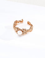 S925 Silver Hand-Carved Lava Natural Pearl Open Ring | Vintage Gold & Platinum LOJ119