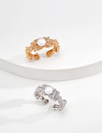 S925 Silver Hand-Carved Lava Natural Pearl Open Ring | Vintage Gold & Platinum LOJ119