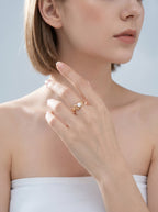 S925 Silver Hand-Carved Lava Natural Pearl Open Ring | Vintage Gold & Platinum LOJ119