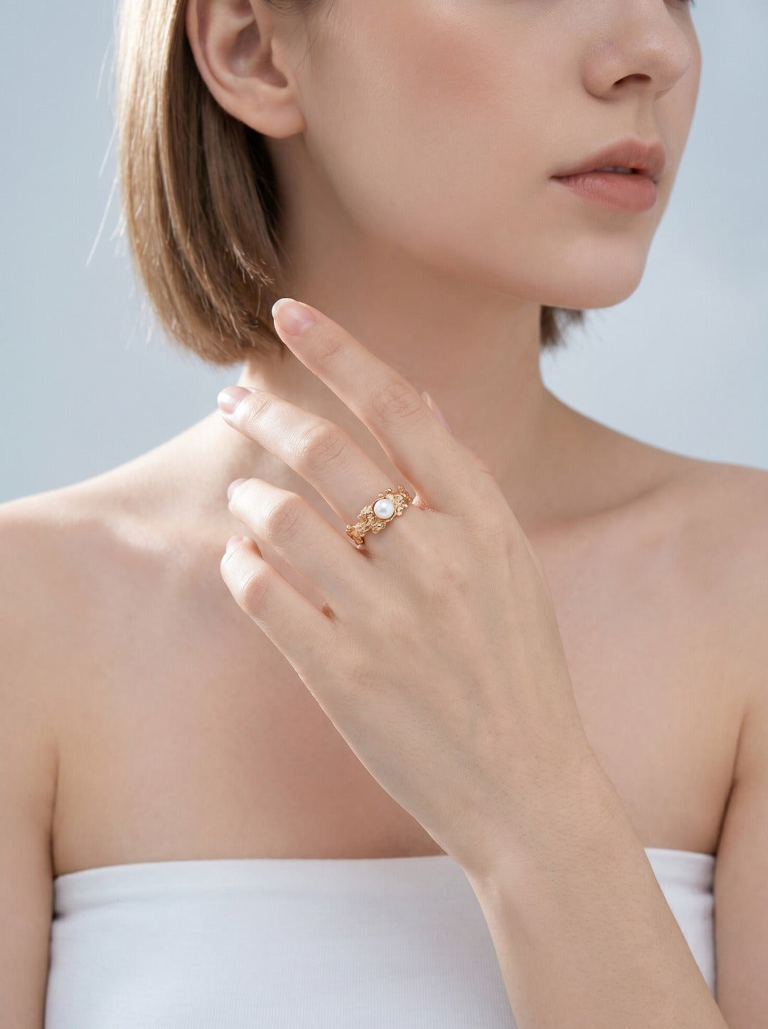 S925 Silver Hand-Carved Lava Natural Pearl Open Ring | Vintage Gold & Platinum LOJ119