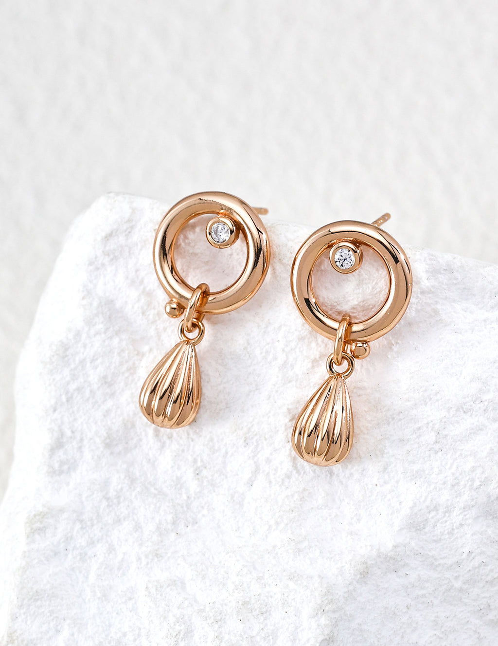 S925 Silver Sonata CZ Open Circle & Ribbed Teardrop Drop Earrings LOJ116