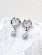 S925 Silver Sonata CZ Open Circle & Ribbed Teardrop Drop Earrings LOJ116