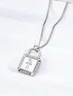 S925 Silver Ankh Cross Padlock Pendant Box Chain Necklace | Vintage Gold & Platinum LOJ157