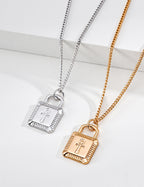 S925 Silver Ankh Cross Padlock Pendant Box Chain Necklace | Vintage Gold & Platinum LOJ157
