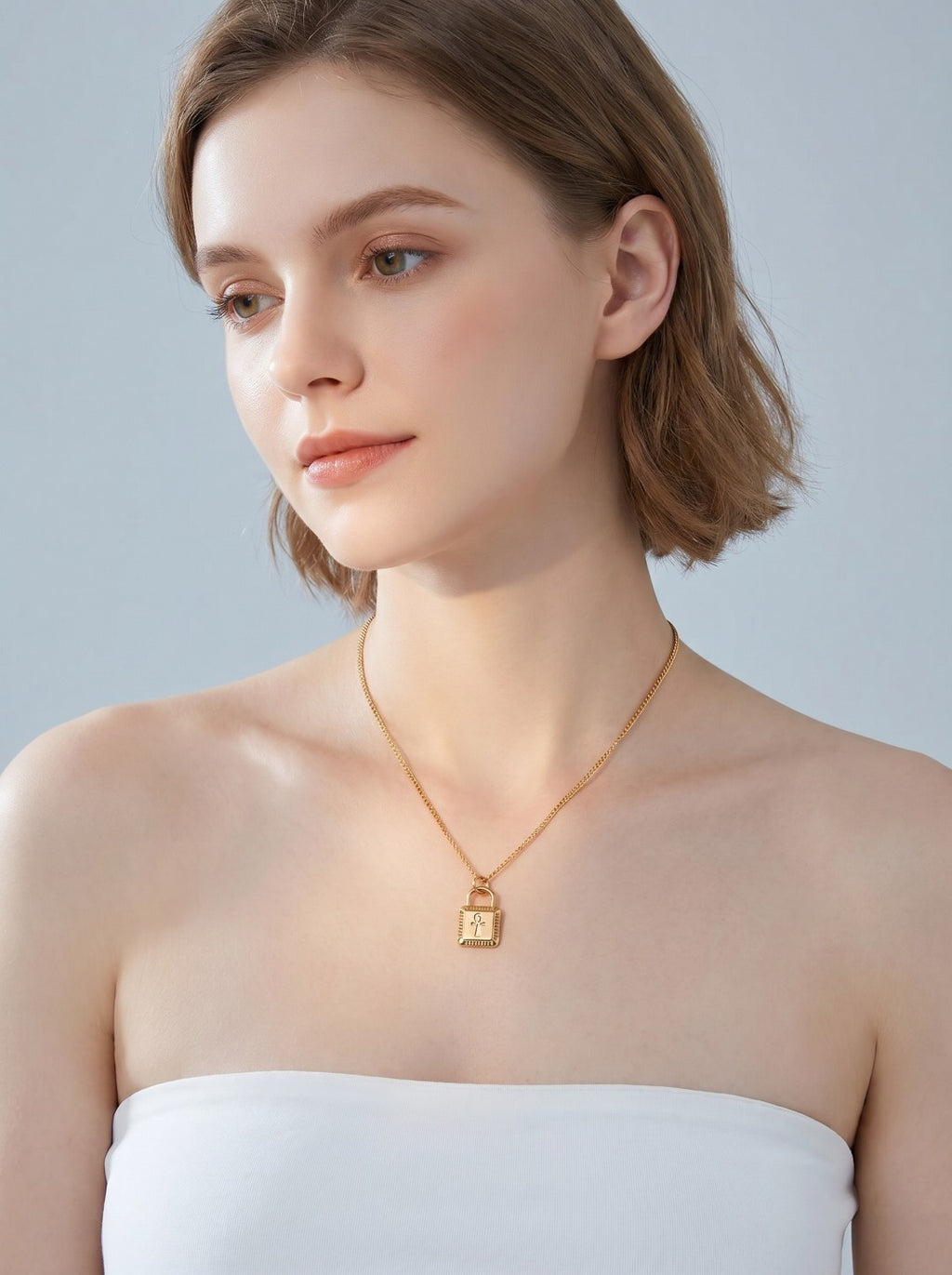 S925 Silver Ankh Cross Padlock Pendant Box Chain Necklace | Vintage Gold & Platinum LOJ157