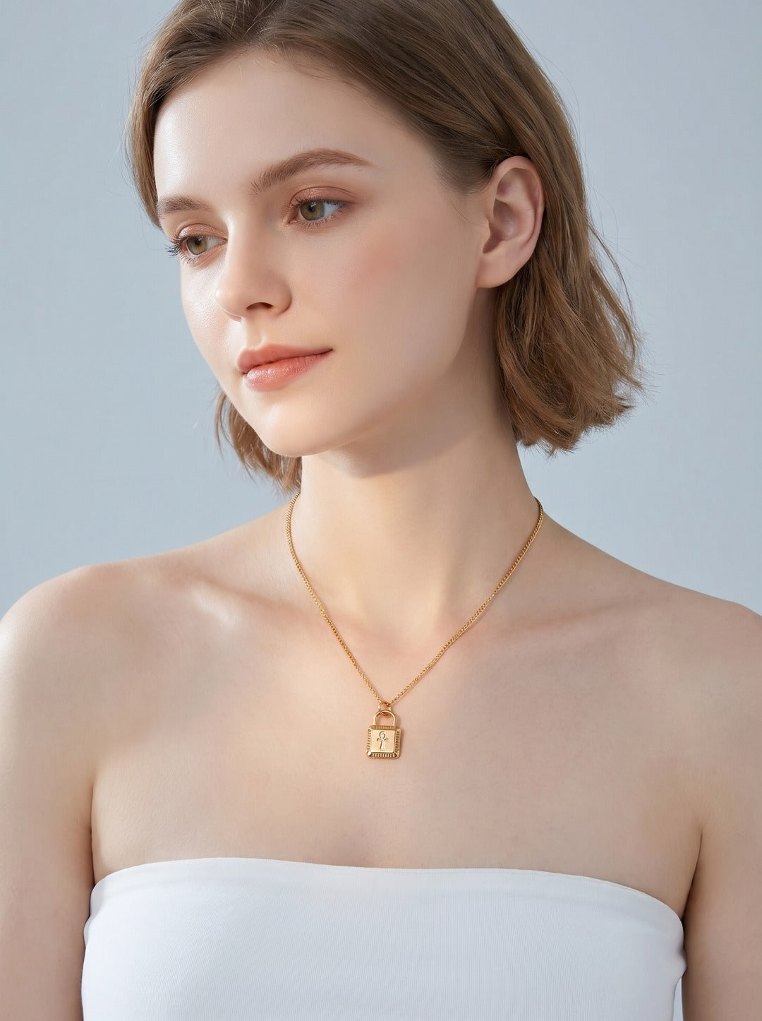 S925 Silver Ankh Cross Padlock Pendant Box Chain Necklace | Vintage Gold & Platinum LOJ157