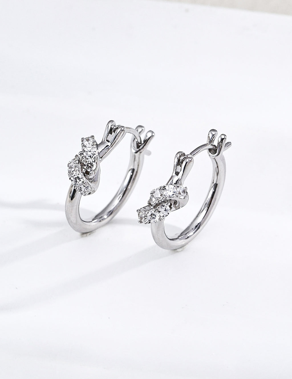 S925 Silver Lucky Knot CZ Pavé Hoop Earrings | Vintage Gold & Platinum LOJ132