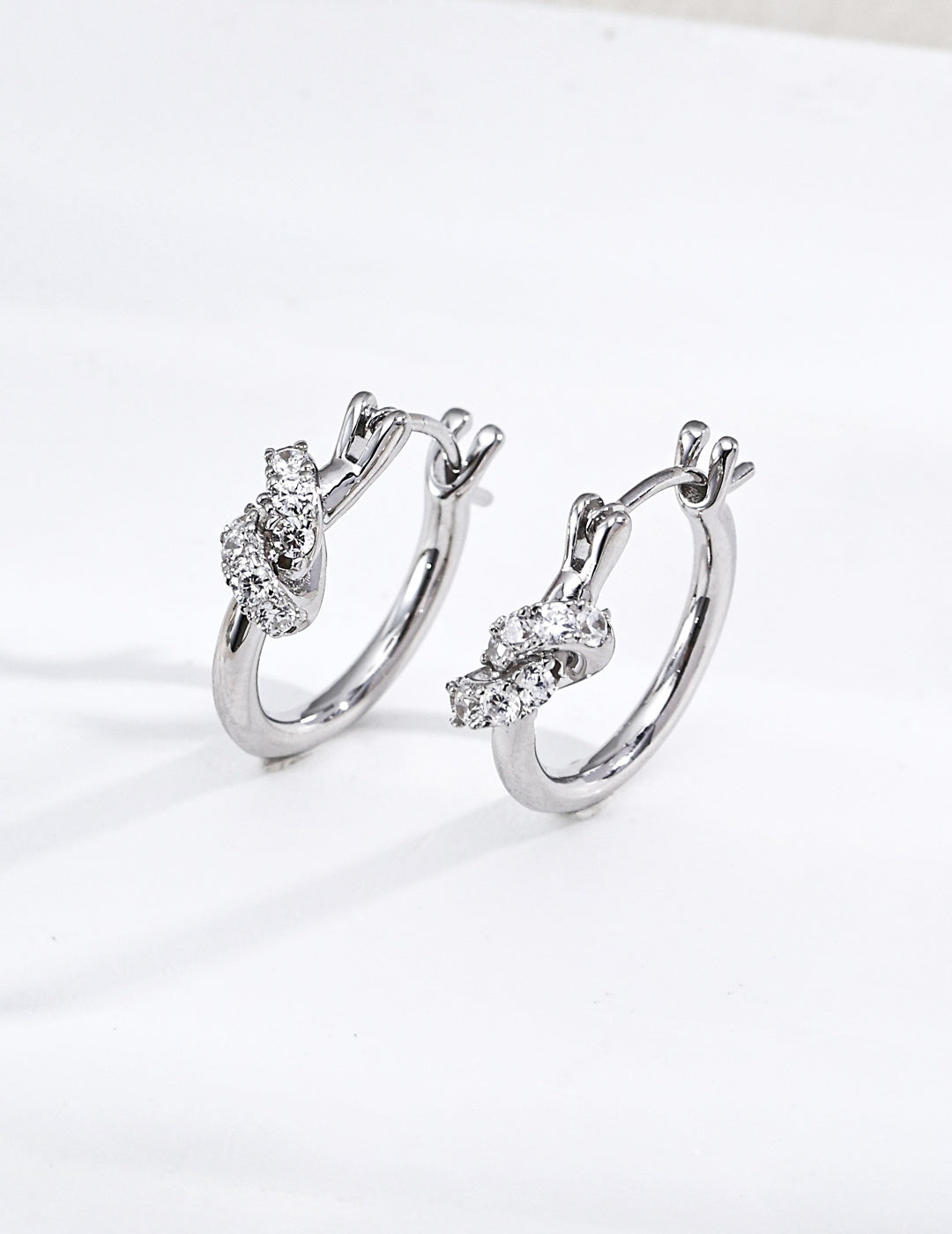 S925 Silver Lucky Knot CZ Pavé Hoop Earrings | Vintage Gold & Platinum LOJ132