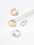 S925 Silver Lucky Knot CZ Pavé Hoop Earrings | Vintage Gold & Platinum LOJ132
