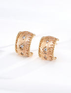 S925 Silver Vintage Silk Satin CZ Star Huggie Hoop Earrings | Vintage Gold & Platinum LOJ134