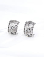 S925 Silver Vintage Silk Satin CZ Star Huggie Hoop Earrings | Vintage Gold & Platinum LOJ134