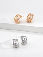 S925 Silver Vintage Silk Satin CZ Star Huggie Hoop Earrings | Vintage Gold & Platinum LOJ134