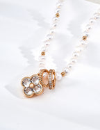 S925 Silver Natural Pearl & Shoushan Stone CZ Flower Necklace LOJ92