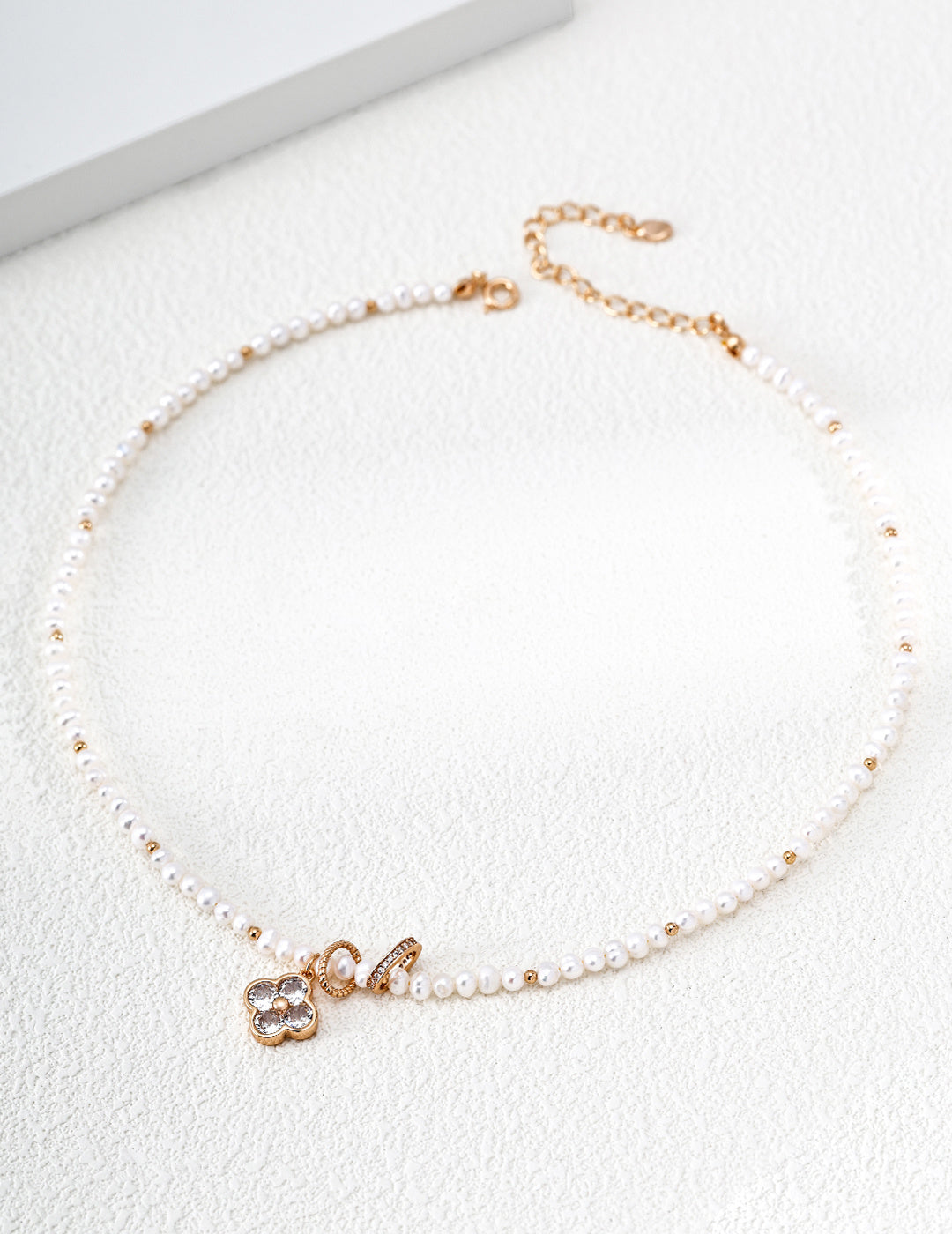 S925 Silver Natural Pearl & Shoushan Stone CZ Flower Necklace LOJ92