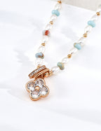 S925 Silver Natural Pearl & Shoushan Stone CZ Flower Necklace LOJ92