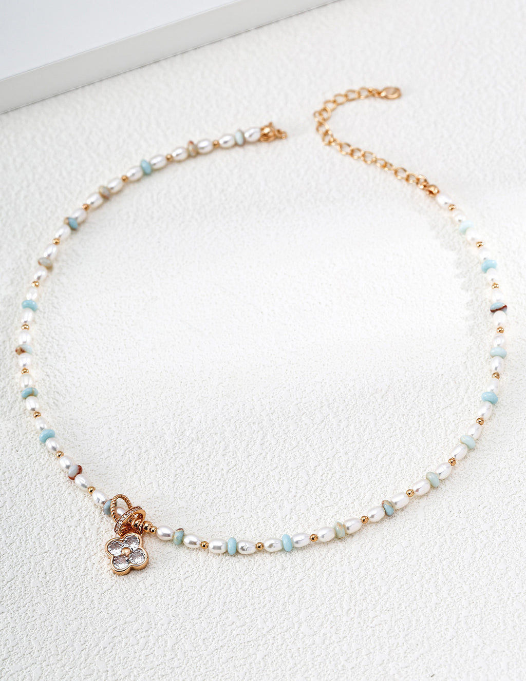 S925 Silver Natural Pearl & Shoushan Stone CZ Flower Necklace LOJ92