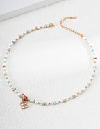 S925 Silver Natural Pearl & Shoushan Stone CZ Flower Necklace LOJ92