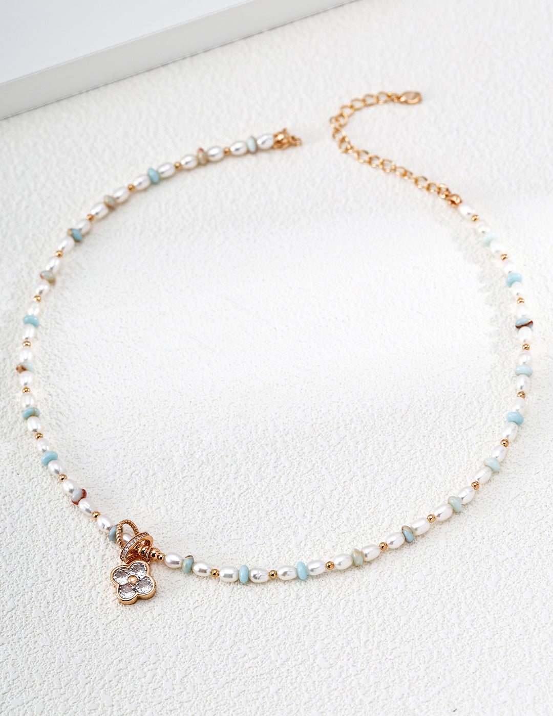 S925 Silver Natural Pearl & Shoushan Stone CZ Flower Necklace LOJ92