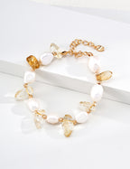 S925 Silver Natural Pearl & Crystal Bracelet | Vintage Gold LOJ163