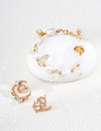 S925 Silver Natural Pearl & Crystal Bracelet | Vintage Gold LOJ163