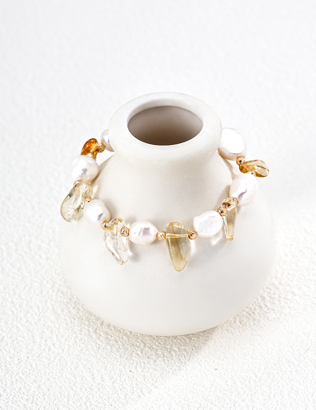S925 Silver Natural Pearl & Crystal Bracelet | Vintage Gold LOJ163
