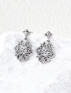 S925 Silver Baroque Court Filigree CZ Star & Floral Drop Earrings | Vintage Gold & Platinum LOJ130