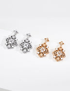 S925 Silver Baroque Court Filigree CZ Star & Floral Drop Earrings | Vintage Gold & Platinum LOJ130