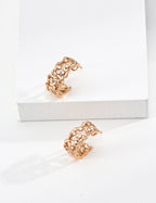 S925 Silver Botanical Leaf CZ Huggie Hoop Earrings | Vintage Gold & Platinum LOJ128