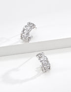 S925 Silver Botanical Leaf CZ Huggie Hoop Earrings | Vintage Gold & Platinum LOJ128