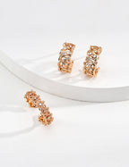 S925 Silver Botanical Leaf CZ Huggie Hoop Earrings | Vintage Gold & Platinum LOJ128