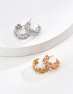 S925 Silver Botanical Leaf CZ Huggie Hoop Earrings | Vintage Gold & Platinum LOJ128