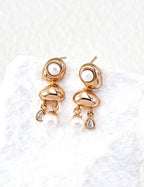 S925 Silver Golden Dew Drop Pearl & CZ Three-Tier Drop Earrings | Vintage Gold & Platinum LOJ142