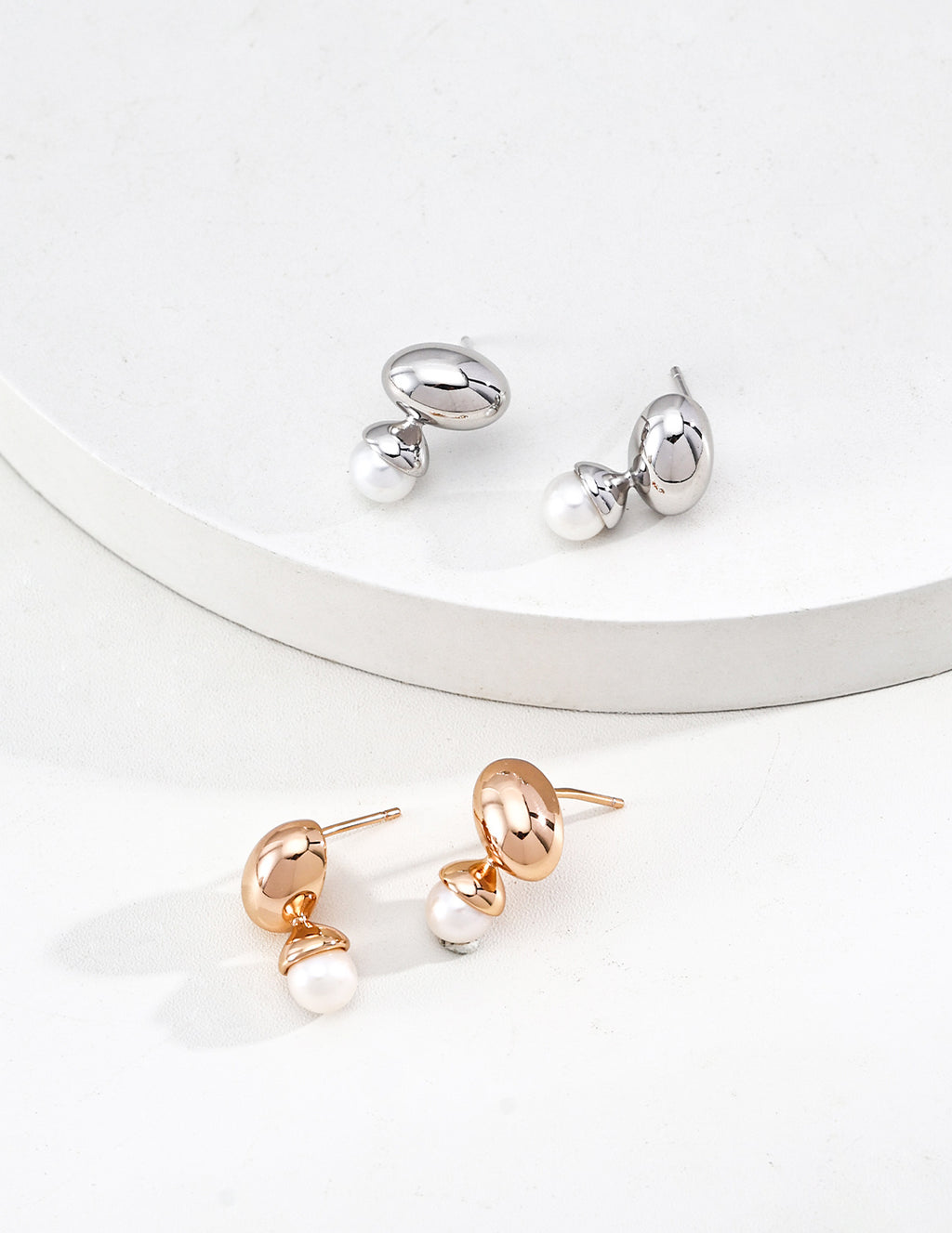 S925 Silver Golden Dew Drop Pearl Earrings | Vintage Gold & Platinum White LOJ140