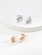 S925 Silver Golden Dew Drop Pearl Earrings | Vintage Gold & Platinum White LOJ140