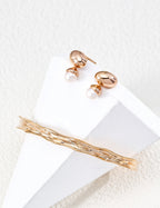 S925 Silver Golden Dew Drop Pearl Earrings | Vintage Gold & Platinum White LOJ140