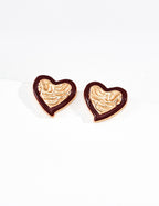 S925 Silver Xin Rui Series Heart Enamel Stud Earrings | Forest Green & Burgundy | Vintage Gold LOJ165